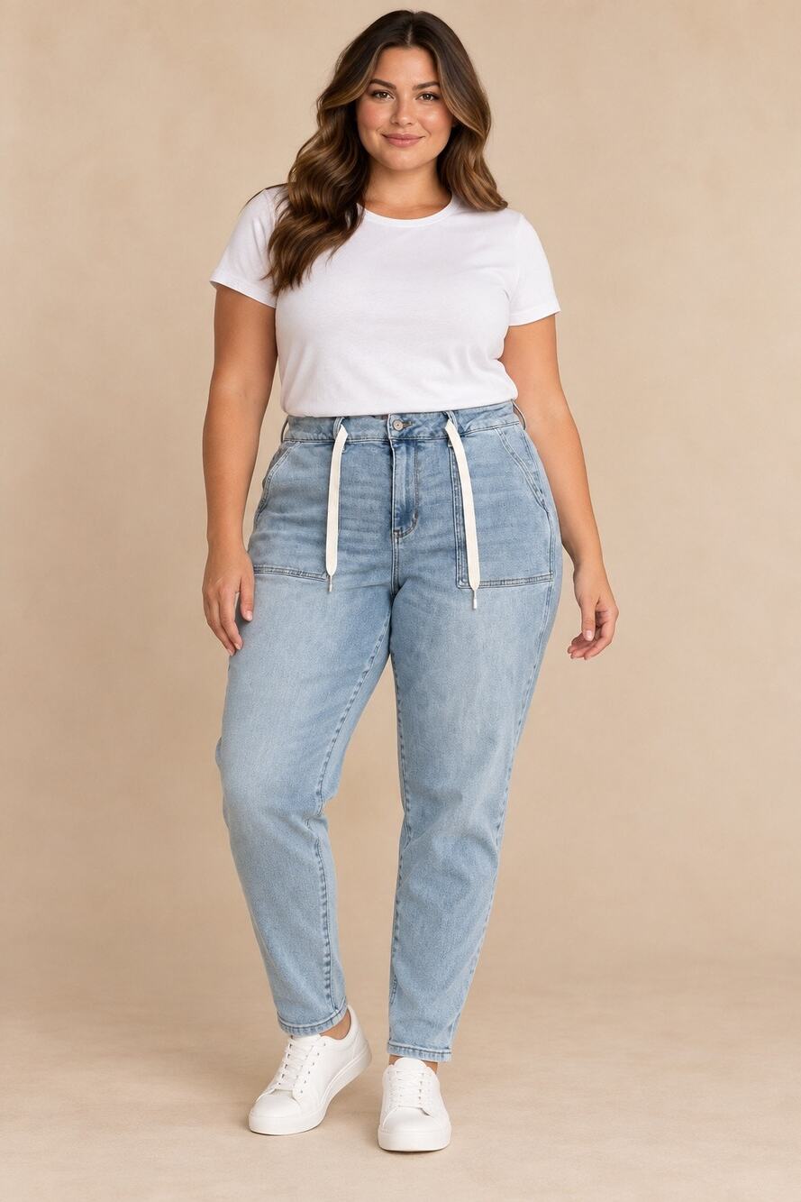 Judy Blue Light Wash High Rise Drawstring Denim Jogger Jeans Size 14W